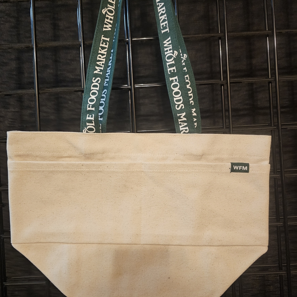 WFM Cream Mini Bag with Green Straps